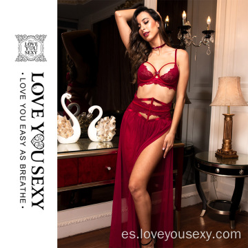 Sexy Red Deep Lace Lace Long Dress Lingerie